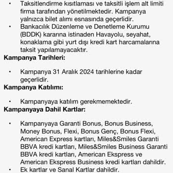Garanti BBVA Taksit İmkanı Sunulmayan Uçak Bileti Alışverişi