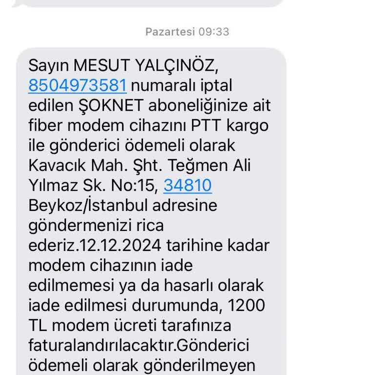Haksız Modem Talebi Ve Ücret İstemi