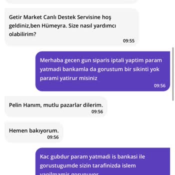 Getir Siparişi İptali Sonrası Para İadesi Sorunu