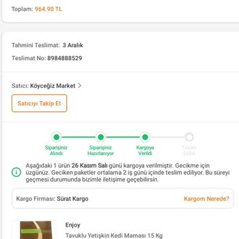 Köyceğiz Market Geciken Kedi Maması Teslimatı Ve İade Sorunu