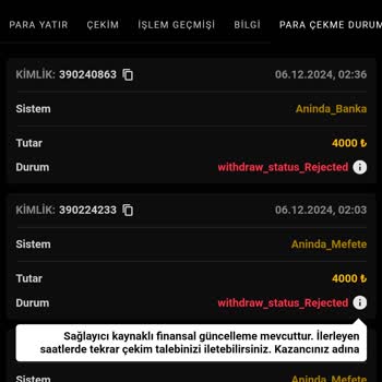 Gece Çekim Talebi Ve Kayıp Bakiye Sorunu