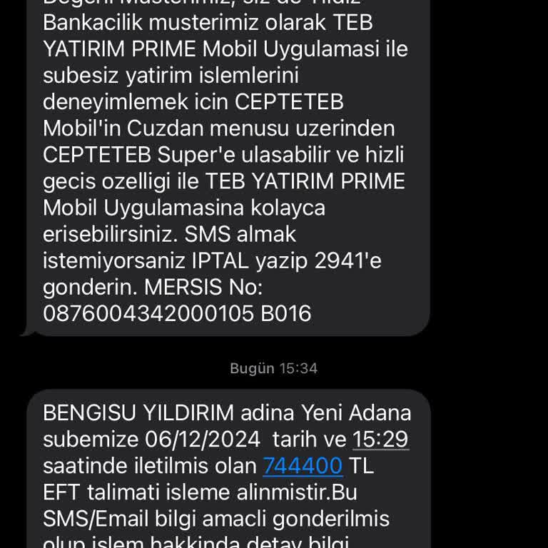 TEB'den Yanlış Mesajlar Alıyorum!
