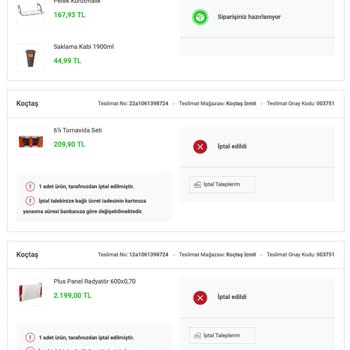 İptal Edilen Sipariş Ve Artan Fiyatlar