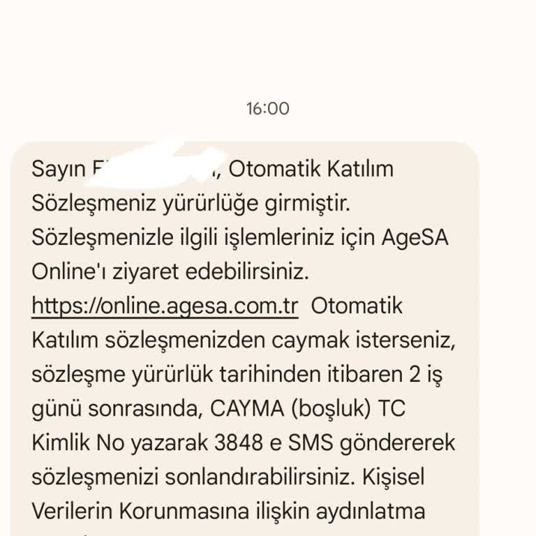 Agesa Hayat Ve Emeklilik İzinsiz Mesaj Gönderimi