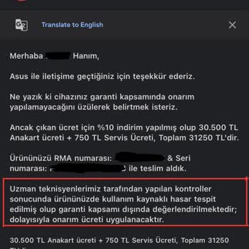 Garanti Biter Bitmez Gelen Sorun Ve Yüksek Onarım Ücreti