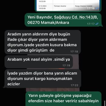Ankara Yeşilbayır Şubesi Kargo Teslimat Sorunu