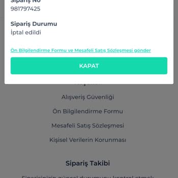 İptal Edilen Siparişin İadesi Yapılmadı