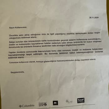 Columbia Ürün Kalitesi Ve Müşteri Hizmetleri Hayal Kırıklığı