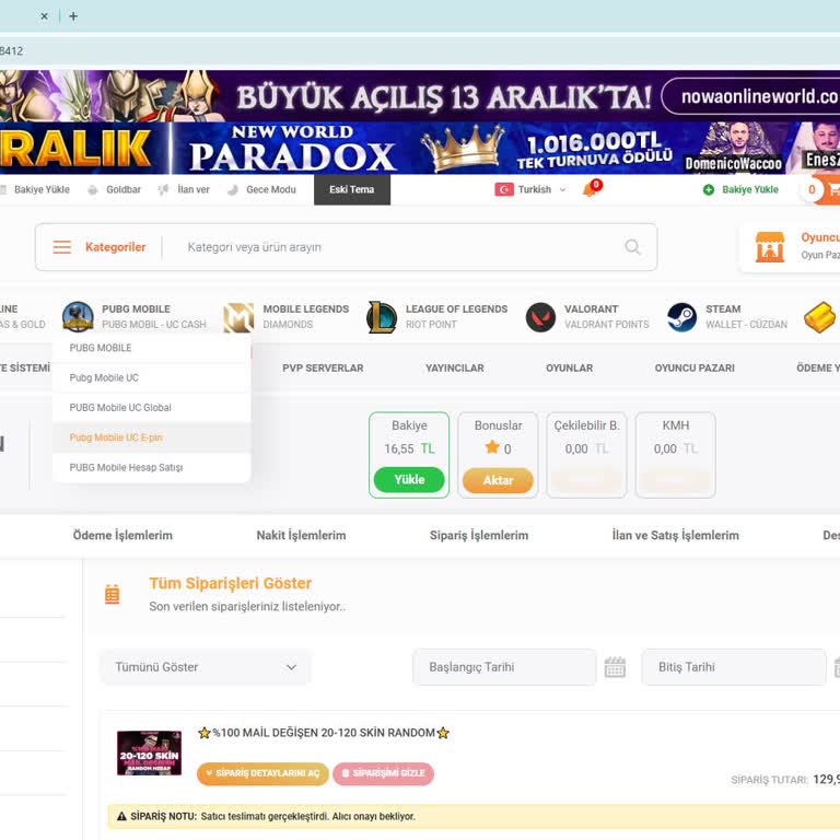 Satın Alınan Oyun Hesabı Beklentileri Karşılamadı