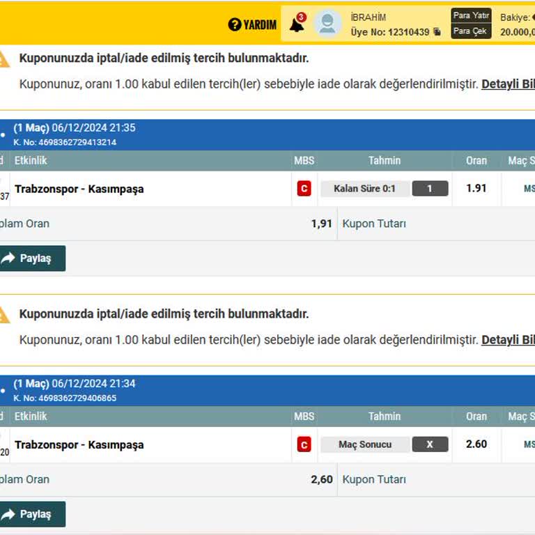 Kazanan Kuponların Haksız İade Edilmesi