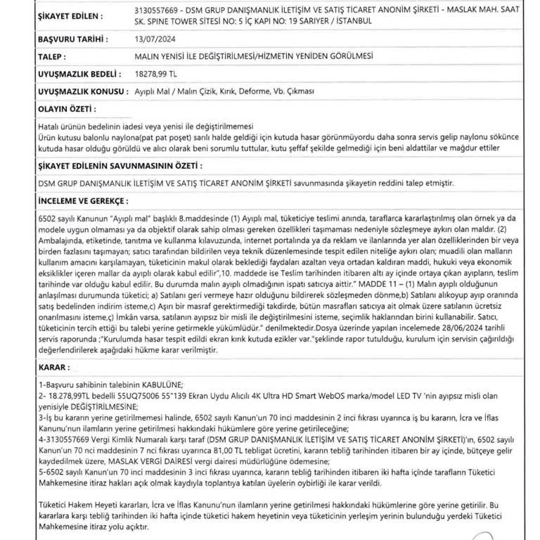 Trendyol'dan Alınan TV'nin Kırık Çıkması Ve Değişim Sorunu