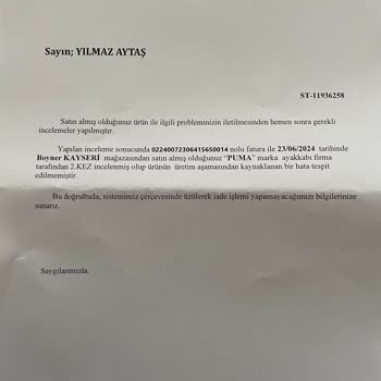 Puma Ayakkabıda Beklenmedik Yırtılma Sorunu