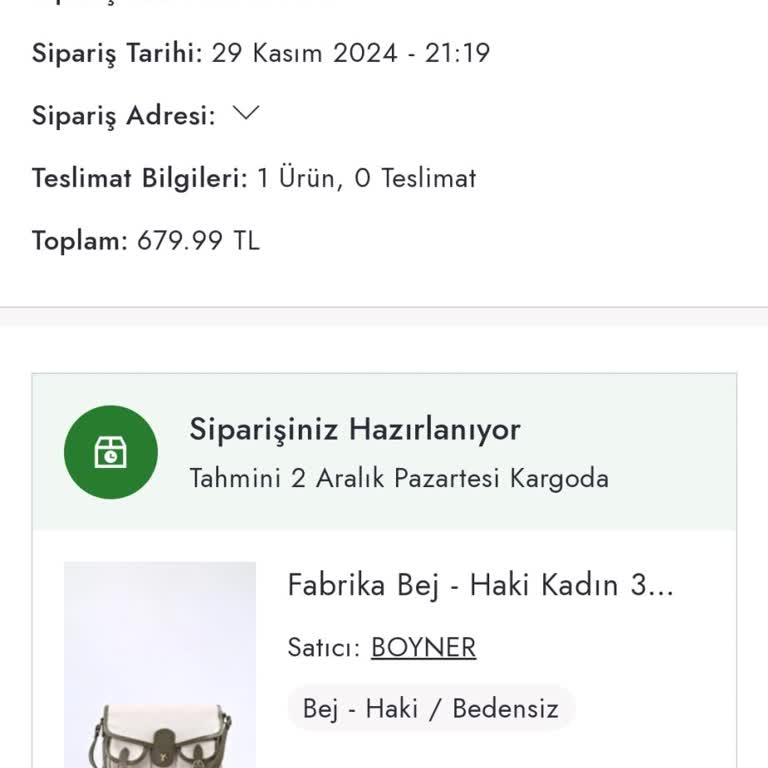 Boyner'den Sipariş Edilen Çantanın Hazırlık Süreci Uzadıkça Uzuyor!