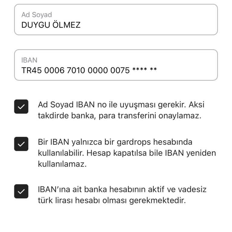 Gardrops Uygulamasında IBAN Sorunu