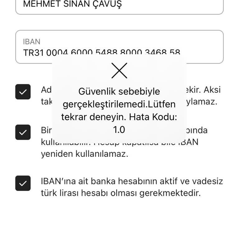 IBAN Hatası Nedeniyle Ürün Satışı Yapamıyorum