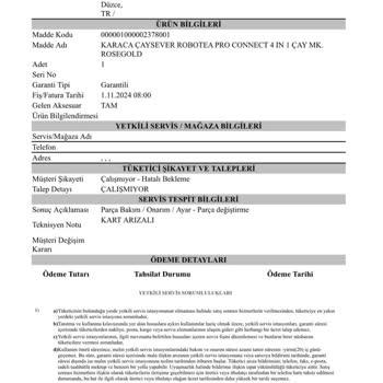 Karaca Çaysever Robotea Pro'nun Arızaları Ve İade Talebi