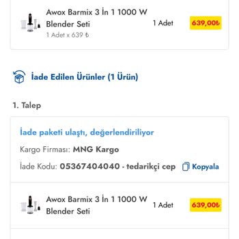 Awox Blender İade Sorunu