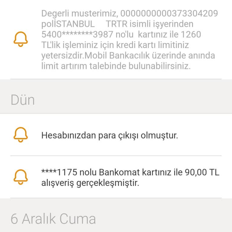 Bakiye Yetersizliği Bildirimi Eksikliği