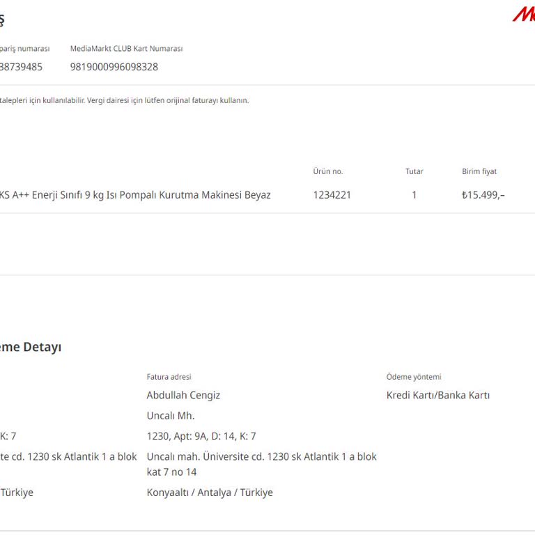 Media Markt'tan Sipariş Verdiğim Kurutma Makinesi Hala Teslim Edilmedi