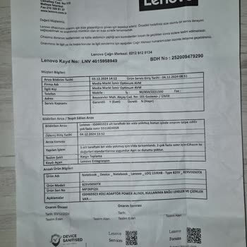 Lenovo Dizüstü Bilgisayarımda İade Sorunu