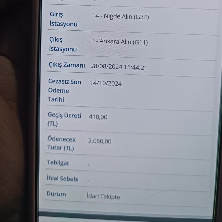 Hatalı HGS Borç Bildirimi