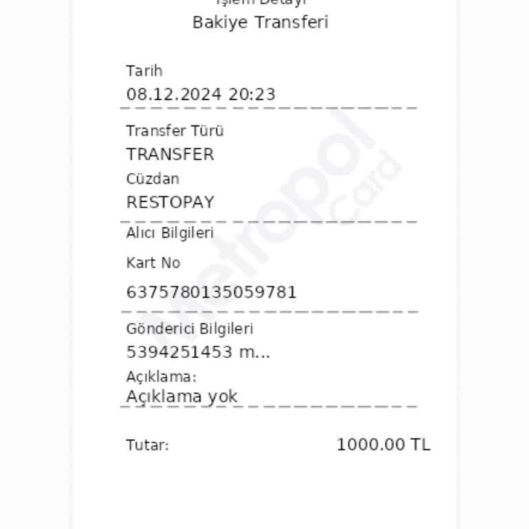 Metropol Kart İle Yapılan Transfer İşlemi Kayboldu