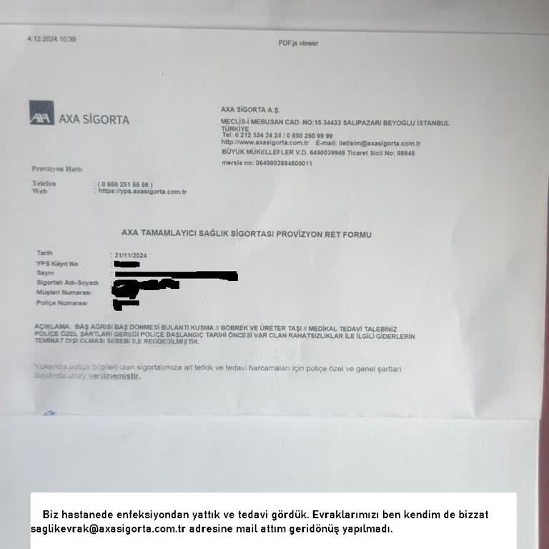 Axa Sigorta'dan Haksız Poliçe Reddi
