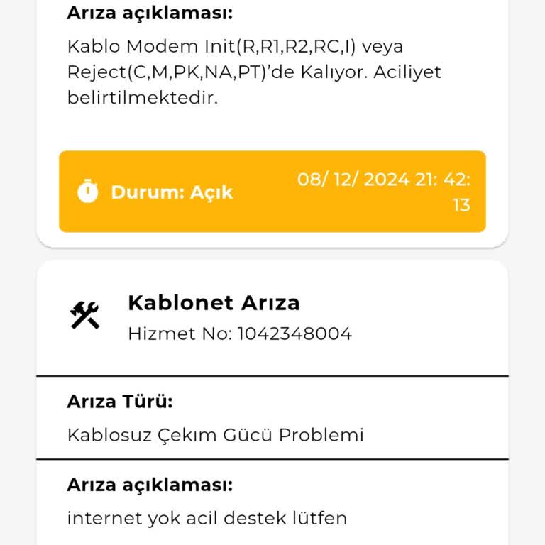 TÜRKSAT Kablo Net Arıza Ve Mağduriyet Talebi