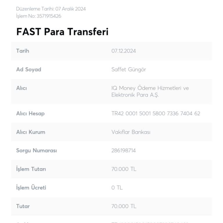 Papara Hesabımdan İzinsiz 70.000 TL FAST İşlemi
