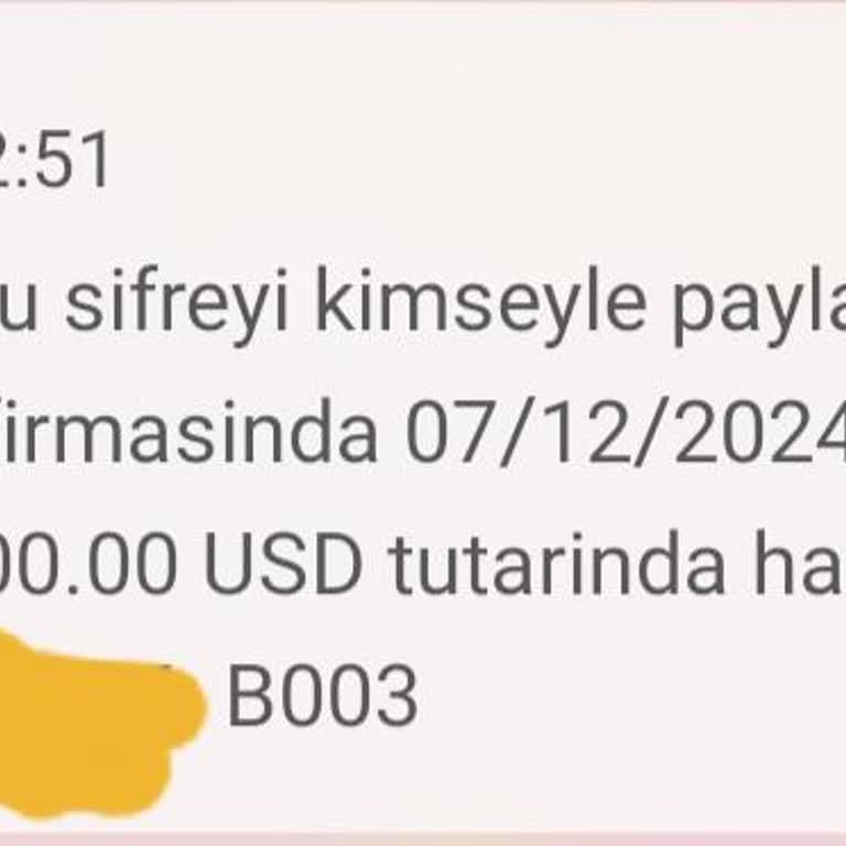 Bilinmeyen Harcama İçin Gelen Şifre Mesajı