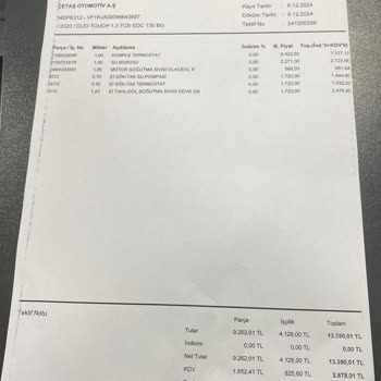 Garanti Kapsamı Dışında Kalan Termostat Masrafı