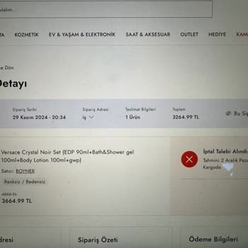 Boyner'den Versace Set Siparişim İptal Edildi, Acil Çözüm Bekliyorum