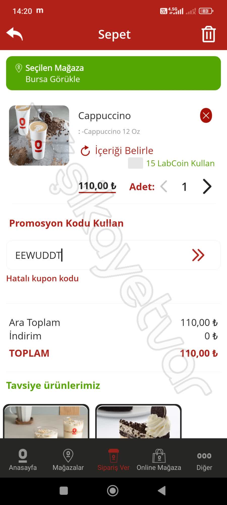 Espressolab Ücretsiz Kahve Kampanyasında Kod Hatası - Şikayetvar