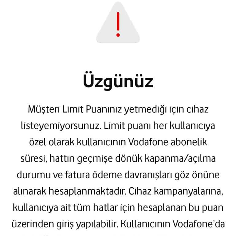 Vodafone Hattımın Limit Puan Sorunu