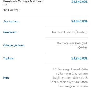 İptal Edilen Sipariş, İade Edilmeyen Para