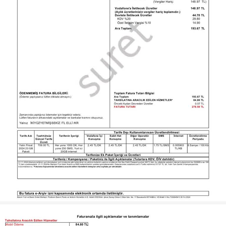 Vodafone'dan Haksız Tahsilat Talebi
