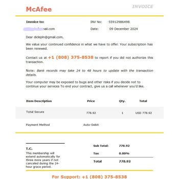 McAfee'den İzinsiz Ödeme Ve Sahte Yenileme Mesajı