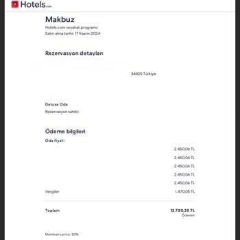 Hotels.com Üzerinden Yapılan Rezervasyonda Ekstra Ücret Çekimi