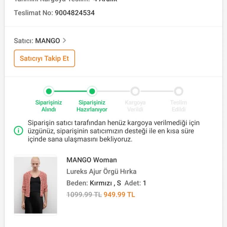 Trendyol'dan Mango Hırka Siparişim Gönderilmiyor