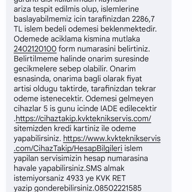 Garanti Kapsamında Olmayan Ücret Talebi Ve Çözülmeyen Sorun