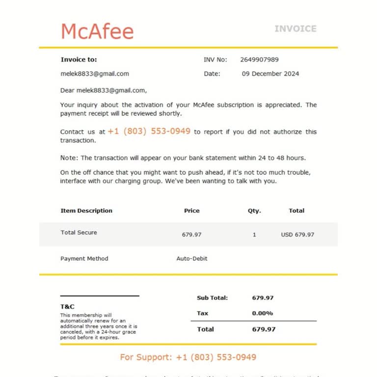 McAfee'den İzinsiz Ödeme Talebi Şoku