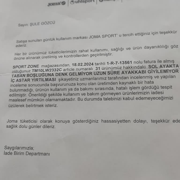 Joma Ayakkabıda Taban Sorunu Ve Kullanıcı Hatası İddiası