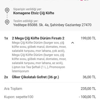 Yemeksepeti'nden Eksik Ürün Ve İletişim Sorunu