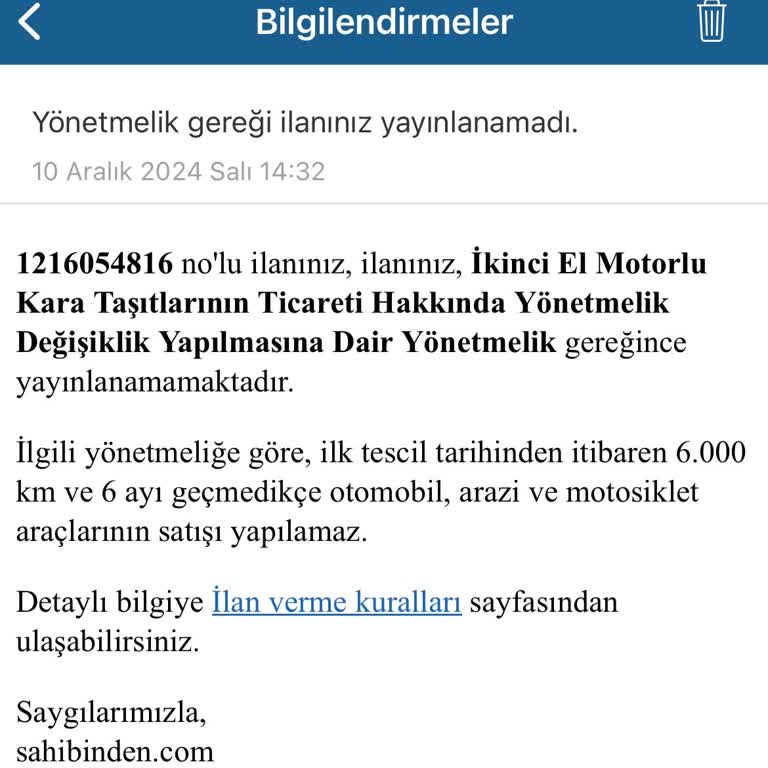 Sahibinden'de Motosiklet Satış Engeli