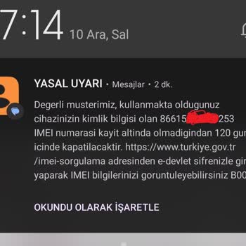 IMEI Kaydı Olmayan Cihazla Karşılaştım