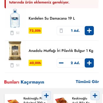 Cepte Şok'ta Sepet Ağırlığı Sorunu