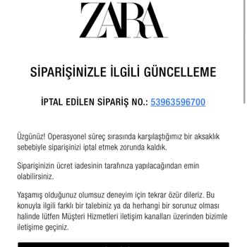 Zara Online Alışverişte Stok Sorunu Ve Çözüm Eksikliği