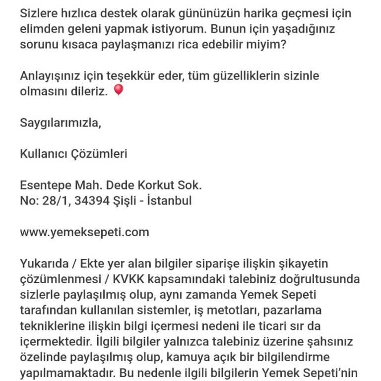 Eksik Sipariş Ve Tehdit İçeren Yanıt