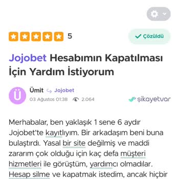 Jojobet Hesap Kapatma Sorunu Ve Maddi Kayıplar