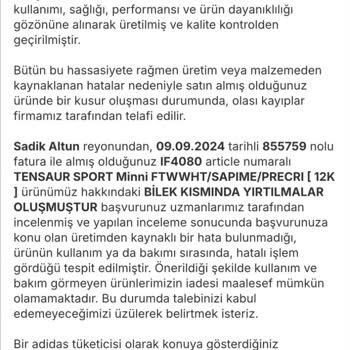 Adidas Ayakkabıda Beklenmedik Yıpranma Ve Tadilat Talebi Reddi